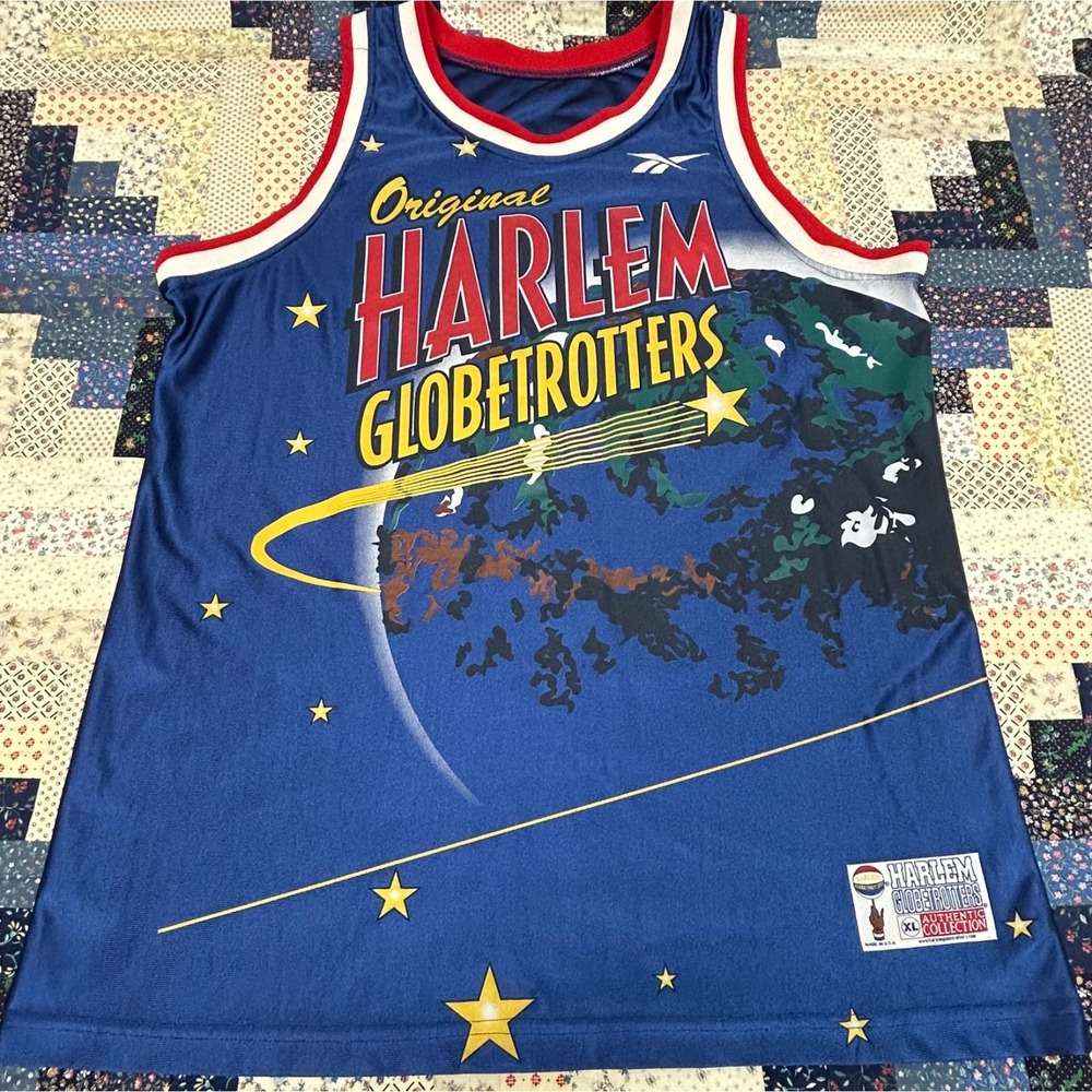 Vintage 90s Reebok Harlem Globetrotters Basketball Jersey Men's Size XL Blue USA